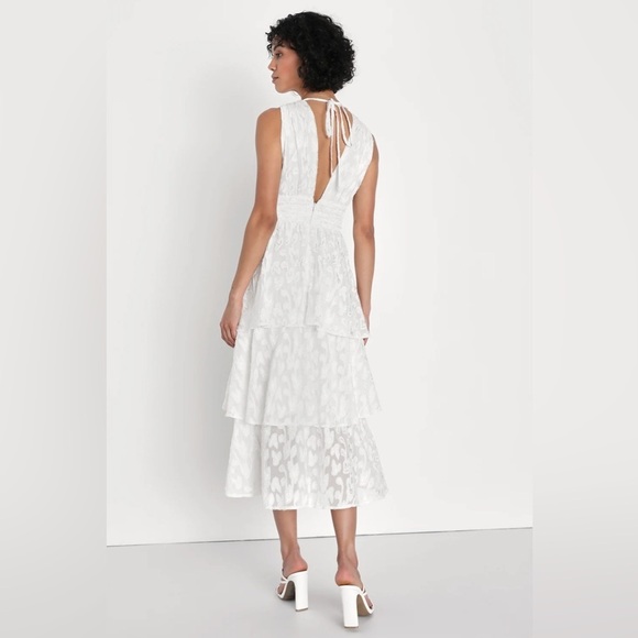 Lulu’s Make It Mesmerizing White Jacquard Tiered Midi Dress size XL - Picture 2 of 7